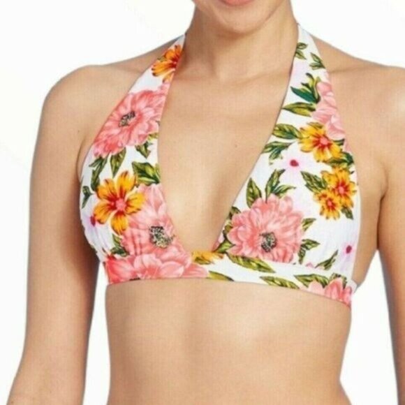 Sunn Lab Swim Women's V-Neck Halter Floral Bikini Top‎ NWT Swimwear - Picture 2 of 5